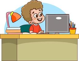 contento carino bambini studiando su computer a tavolo vettore