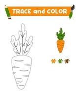 tracciare e colore il verdure. un' formazione foglio per prescolastico bambini.educativo compiti per bambini.carota colorazione libro vettore