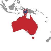 mappa pin con bandiera australia sulla mappa del mondo. illustrazione vettoriale. vettore