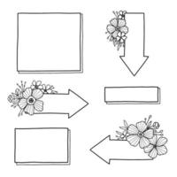 impostato per un' proiettile rivista con floreale elementi. collezione di disegni per un' diario, settimanalmente con fiori. un' nero linea su un' bianca sfondo. vettore