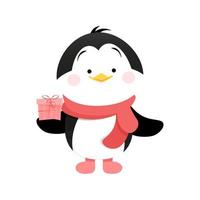 carino pinguino in piedi e Tenere 1 rosa regalo vettore