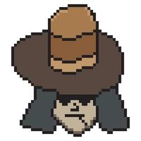 pixel arte un' uomo con lungo capelli indossare un' cowboy cappello. vettore