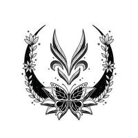 monocromatico floreale farfalla logo design per tatuaggio aziendale o azienda vettore