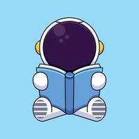 carino astronauta lettura libro cartone animato portafortuna scarabocchio arte mano disegnato concetto vettore kawaii icona illustrazione