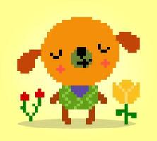 simpatico cane pixel 8 bit. animali per giochi di risorse nelle illustrazioni vettoriali. schema punto croce. vettore