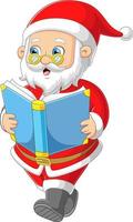 il Santa Claus è lettura un' libro mentre a piedi e indossare un' bicchieri vettore