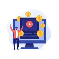 video monetizzazione, guadagnare i soldi e ottenere pagato per il video, vettore illustrazione