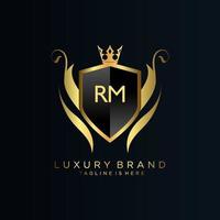 rm lettera iniziale con reale modello.elegante con corona logo vettore, creativo lettering logo vettore illustrazione.