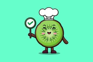 cartone animato Kiwi frutta capocuoco Tenere corretta cartello tavola vettore