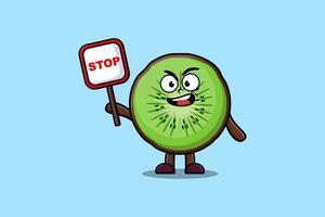carino cartone animato Kiwi frutta con fermare cartello tavola vettore