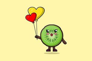 carino cartone animato Kiwi frutta galleggiante con amore vettore