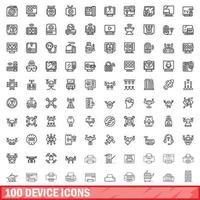 100 icone del dispositivo impostate, stile contorno vettore
