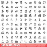 100 icone di fattoria impostate, stile contorno vettore