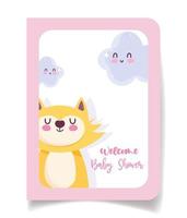 baby shower card con simpatico gatto e nuvole vettore