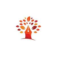 penna albero logo design modello. formazione scolastica e scrittore Comunità logo. penna albero foglia creativo attività commerciale logo design vettore