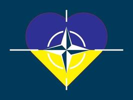 bandiera di Ucraina nel il forma di un' cuore su il sfondo di il bandiera di nato. Ucraina e il concetto di nato. vettore illustrazione.