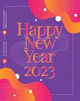 felice anno nuovo 2023, motivo festivo su sfondo colorato per biglietto d'invito, buon natale, felice anno nuovo 2023, biglietti di auguri vettore