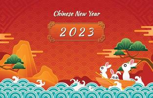 contento Cinese nuovo anno di coniglio 2023 vettore