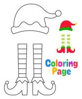 colorazione pagina con elfo cappello e scarpe per bambini vettore