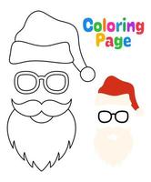 colorazione pagina con barba con Natale cappello e bicchieri per bambini vettore