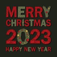 lettering allegro Natale e contento nuovo anno 2023. semplice illustrazione. vettore