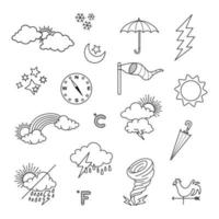 insieme vettoriale di elementi di doodle meteo, per scopi di progettazione