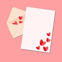 saluto carta ornato con rosso cuori su rosa sfondo con copia spazio per san valentino giorno. carta tagliare modello vettore illustrazione