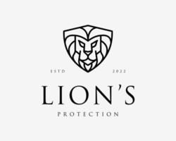 Leone testa Leo criniera predatore scudo sicurezza protezione sicurezza maestoso cresta vettore logo design