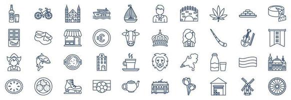 collezione di icone relazionato per Olanda, Compreso icone piace birra, bicicletta, canale, barca e di più. vettore illustrazioni, pixel Perfetto impostato