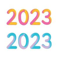 contento nuovo anno 2023 futuro metaverso neon testo neon con metallo effetto, numeri e futurismo Linee. vettore saluto carta, striscione, congratulazione manifesto 3d illustrazione. moderno di moda elettronico leggero