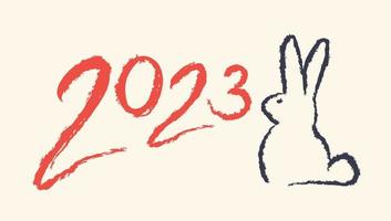 vettore caligraphy di 2023 e coniglietto piace simbolo nuovo anno. nuovo anno 2023. mano disegno lettering con coniglio