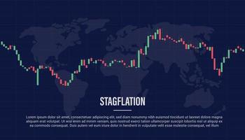 stagflazione concetto con prezzo movimento candeliere per modello e mondo carta geografica sfondo vettore