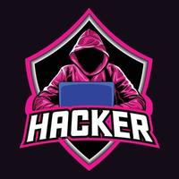 design della mascotte del logo di esportazione degli hacker vettore