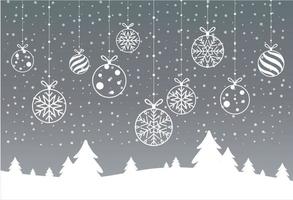 contento nuovo anno saluto carta. Natale carta. celebrazione sfondo con Natale paesaggio, Natale albero, palle e posto per il tuo testo. vettore illustrazione