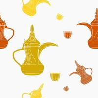 modificabile piatto monocromatico dallah caffè pentole e finjan tazze vettore illustrazione senza soluzione di continuità modello per la creazione di sfondo di arabo cultura tradizione bar e islamico momenti relazionato design