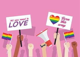 orgoglio mese. folla di persone nel LGBTQ parata vettore