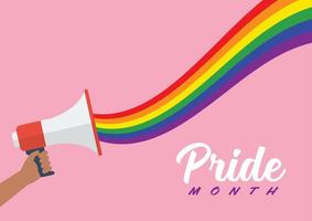 persone hold megafono con lgbt arcobaleno orgoglio mese vettore