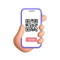 3d vettore femmina mano detiene smartphone con mobile App scansione qr codice manifesto design