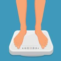 donna è in piedi su bagno bilancia, in alto Visualizza di piedi. peso misurazione e controllo. concetto di salutare stile di vita, dieta e fitness