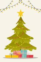 Natale albero con decorazioni e regalo scatole. allegro Natale e contento nuovo anno vettore