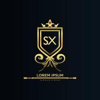 sx lettera iniziale con reale modello.elegante con corona logo vettore, creativo lettering logo vettore illustrazione.