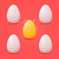 d'oro uova In piedi su tra bianca uova su un' rosso sfondo. vettore