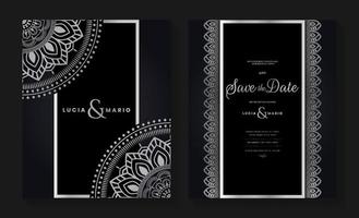 lusso nozze invito carta design con argento mandala e astratto modello, Arabo islamico est sfondo stile, decorativo ornamentale mandala per Stampa, manifesto, coperchio, volantino, e striscione. vettore