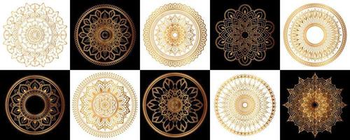 impostato di oro zentangle mandala, mandala per henné, mehendi, tatuaggio, decorativo etnico ornamentale elementi, orientale modelli vettore