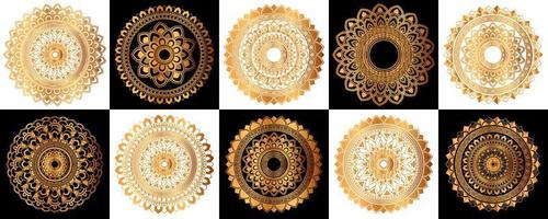 impostato di oro zentangle mandala, mandala per henné, mehendi, tatuaggio, decorativo etnico ornamentale elementi, orientale modelli vettore