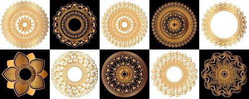 impostato di oro zentangle mandala, mandala per henné, mehendi, tatuaggio, decorativo etnico ornamentale elementi, orientale modelli vettore