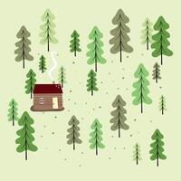 un' piccolo di legno Casa nel un' pino foresta vettore