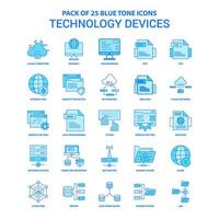 tecnologia dispositivo blu tono icona imballare 25 icona imposta vettore