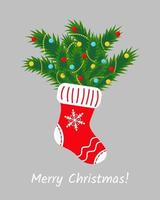 Natale calzino con Natale albero rami. saluto carta. vettore illustrazione.