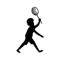 ragazzo giocando badminton stile silhouette logo vettore